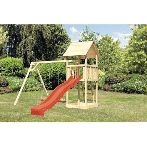 Spielturm Karibu Akubi Lotti Set B Doppelschaukel +Rutsche rot