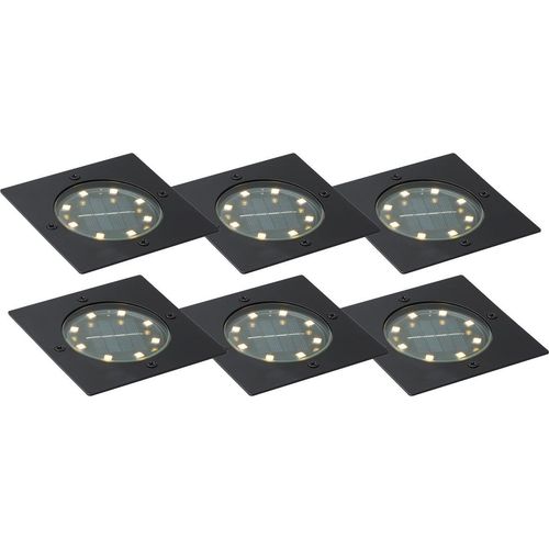 QAZQA - Modern Set mit 6 Bodeneinbaustrahlern Schwarz Quadratisch inkl. LED IP65 Solar - Terry I Außenbeleuchtung - Aluminium Quadratisch - I (nicht austauschbare) LED
