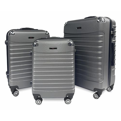 Set 3 Koffer Rorik® Adventure, 20/24/28 Zoll, 35/58/92 L, S/M/L, Polycarbonat, Zahlenschloss, 360° Rollen, Teleskopgriff, Grau