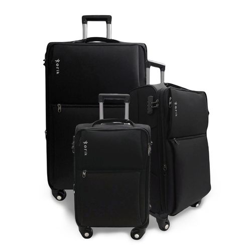 Set mit 3 Textiltrolleys, Rorik Destination, 20/24/28 Zoll, 35/70/97 L, Zahlenschloss, 360° Rollen, Teleskopgriff, Schwarz, Größe S/M/L