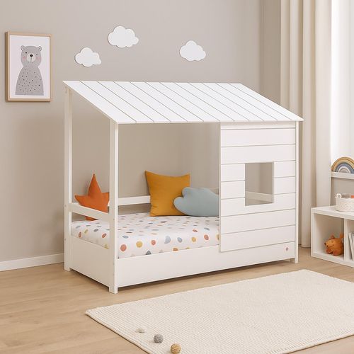 Hausbett Kinderbett 90x200 cm mit Dach und Fenster
