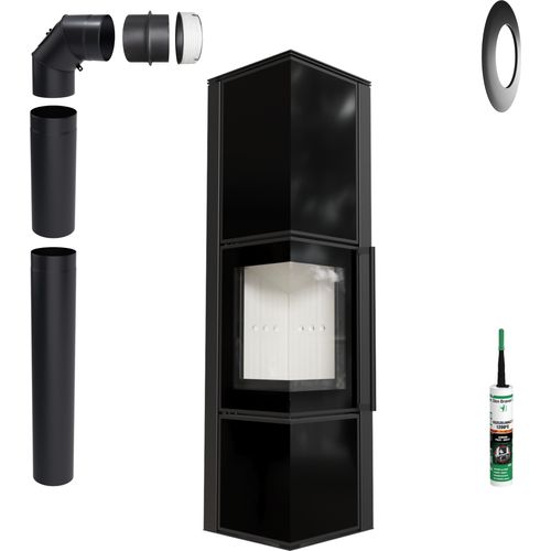Eckkaminofen KRATKI TORA 8 kW 150 Schwarzes Glas Zubehör & Tür