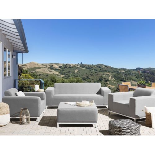 BELIANI Lounge-Set Hellgrau Stoffbezug 4-teilig mit Weißem Metallgestell 5-Sitzer Modern Möbel Outdoor Indoor Garten Terrasse Ausstattung Sitzmöbel