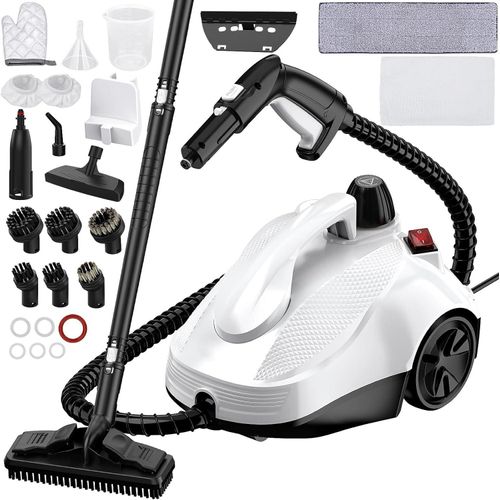 Dampfreiniger, 2000W Handdampfreiniger, Mobile Reinigungsmaschine, mit 1,5 L Tank und 23 Zubehörsätze, für Teppiche, Fenster, Glas und Vorhänge, Gelb