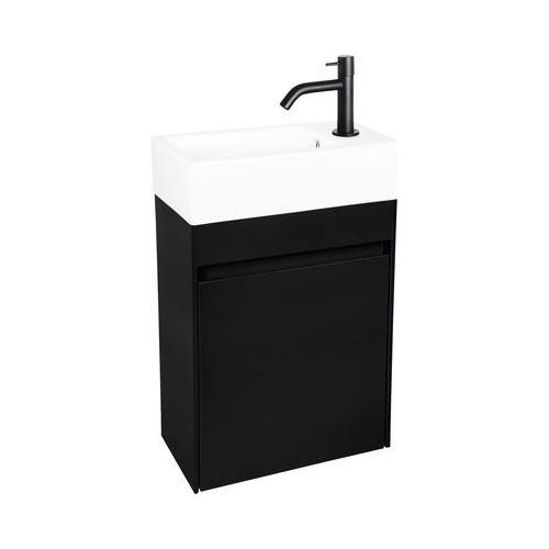Waschtisch-Set Differnz HURA L 40 x 22 cm Waschbecken weiß mit Unterschrank, Kaltwasserhahn und Siphon schwarz 38.006.17