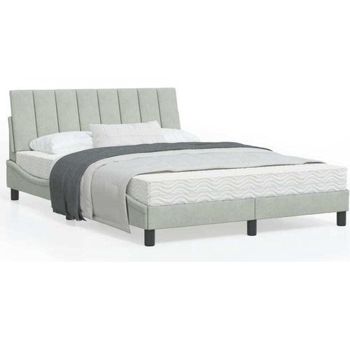 Ankonbej Bettgestell mit LED-Leuchten Hellgrau 140x190 cm Samt
