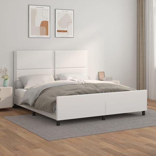 [Home] Bettgestell mit Kopfteil Weiß 160x200 cm Kunstleder , Neue Mode 2024 im häuslichen Leben