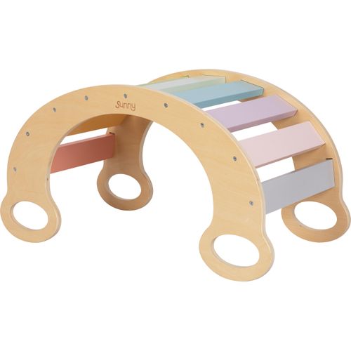 Sunny Marlie Montessori Kletterbogen aus Holz in Pastellfarben | Indoor Kletterbogenwippe / Spielbogen / Wippe | Montessori Spielbogen für Kleinkinder