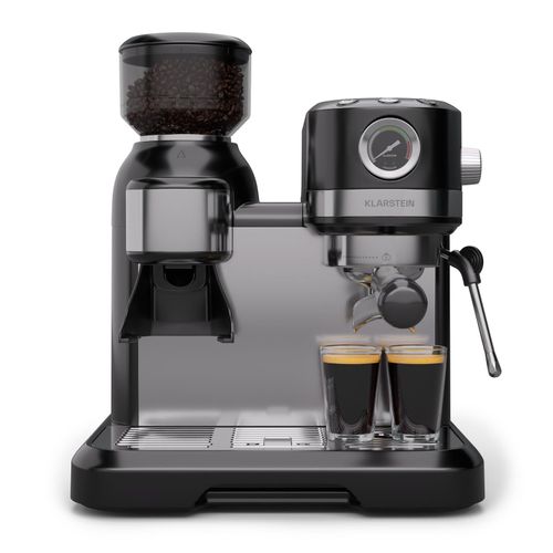 Bella Café Espressomaschine Vintage Mahlwerk 19 bar Milchschaum Druckmesser 1150 W Schwarz