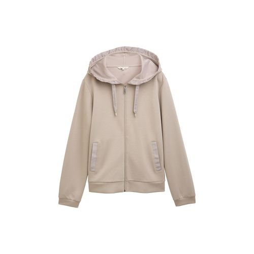 TOM TAILOR Damen Hoodie Sweatjacke aus Scuba, grau, Uni, Gr. M