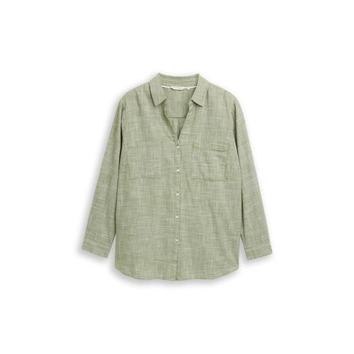 TOM TAILOR Damen Plus Size - Bluse mit Brusttaschen, grün, Uni, Gr. 44