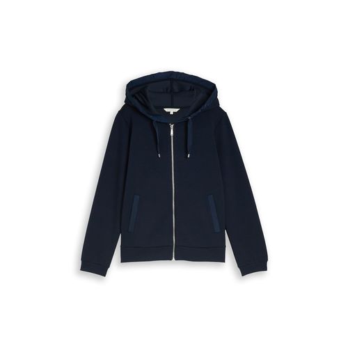TOM TAILOR Damen Hoodie Sweatjacke aus Scuba, blau, Uni, Gr. L