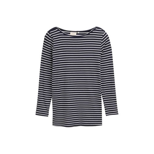 TOM TAILOR Damen Plus Size - Langarmshirt mit Streifenmuster, blau, Gestreift, Gr. 46