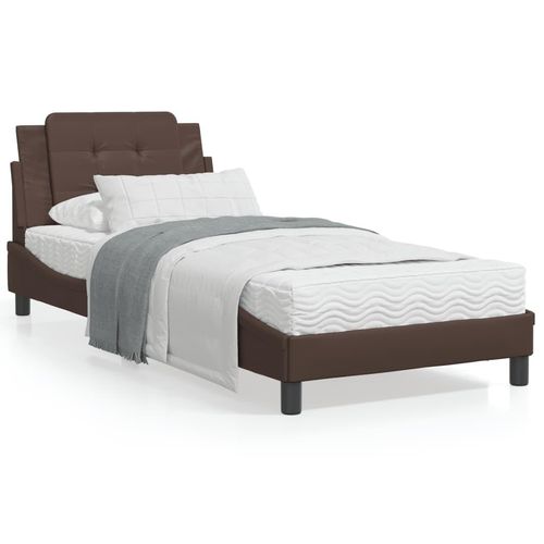 Bettgestell mit LED Braun 90x190 cm Kunstleder