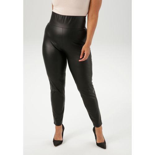 Leggings ANISTON PLUS, Damen, Gr. 50, N-Gr, schwarz, Obermaterial: 95% Polyester, 5% Elasthan. Beschichtung: 100% Polyurethan, unifarben, figurumspielend lang, Hosen, aus elastischem Lederimitat - NEUE KOLLEKTION