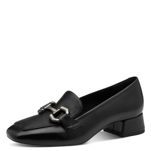 Pumps TAMARIS, Damen, Gr. 38, schwarz, Leder, unifarben, Schuhe, Blockabsatz, Slipper, Businessschuh mit Zierriegel, Schmuckelement