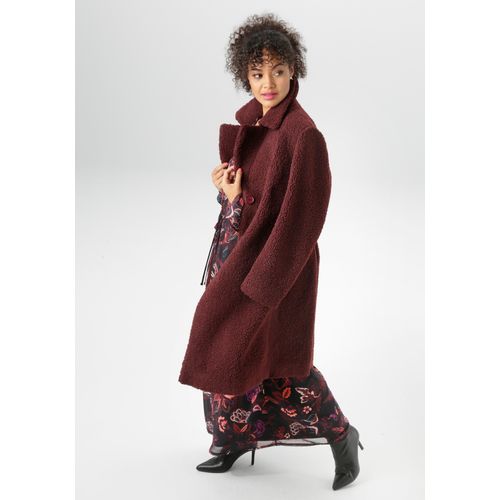 Fellimitatjacke ANISTON PLUS, Damen, Gr. 44, bordeaux, Plüsch, Obermaterial: 100% Polyester. Futter: 100% Polyester, Fellimitat, unifarben, Modisch, lässig geschnitten wadenlang, Jacken, in Plüsch-Optik - NEUE KOLLEKTION