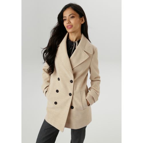 Cabanjacke ANISTON SELECTED, Damen, Gr. 48, beige (beige, melange), Web, Obermaterial: 85% Polyester, 15% Viskose. Futter: 100% Polyester, unifarben, klassisch, lässig geschnitten Po-bedeckend, Langarm, Jacken, mit breitem Reverskragen - NEUE KOLLEKTION