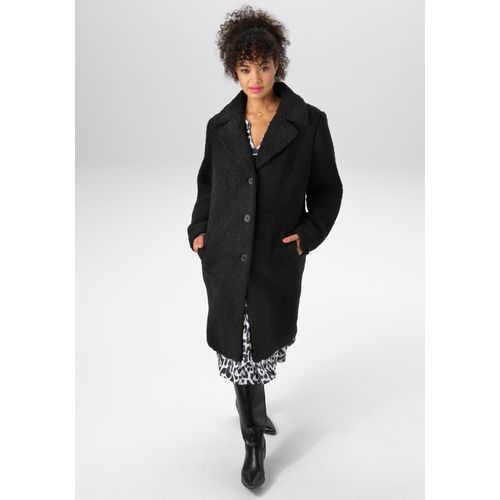 Fellimitatjacke ANISTON PLUS, Damen, Gr. 46, schwarz, Plüsch, Obermaterial: 100% Polyester. Futter: 100% Polyester, Modisch, lässig geschnitten wadenlang, Jacken, in Plüsch-Optik - NEUE KOLLEKTION