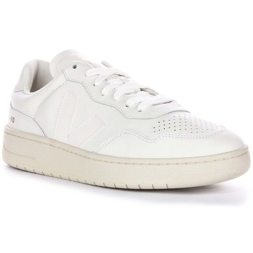 Herren Sneaker aus Leder Veja V 90 mit flachen Schnürsenkeln und seitlichem OT Lederlogo in Off Weiß – 12 Großbritannien - 46 EU - 12 US / Cremefarben