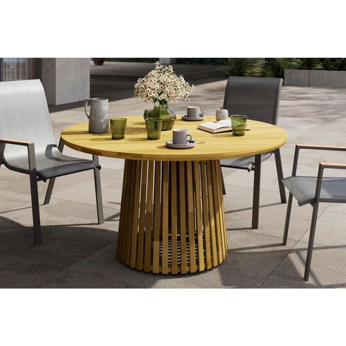 Ambia Garden Gartentisch , Akazie , Holz , Akazie , Schichtholz , rund , Rundrohr , 130x70x130 cm , Gartenmöbel, Gartentische, Gartentische