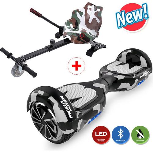 Mega motion-6.5 Zoll- Hoverboard mit HoverKart Gokart, Self Balance Scooter mit Bluetooth- LED Lights Elektroscooter, Skateboard für Jugendliche und Kinder
