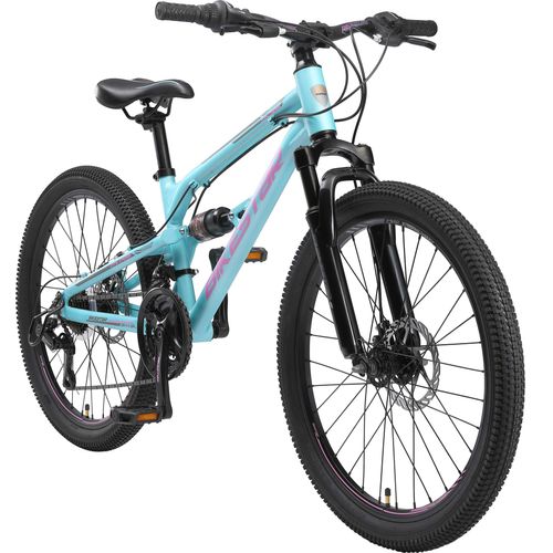 BIKESTAR Alu Kinder Jugend Mountainbike Vollgefedert, 21 Gang Shimano, 24 Zoll ab 9 - 10 Jahre | Fully MTB Scheibenbremse | Blau