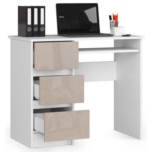 PC-Schreibtisch AKORD A6 Weiß Front Cappuccino Glanz Ablagen B90 x H77 x T50 cm