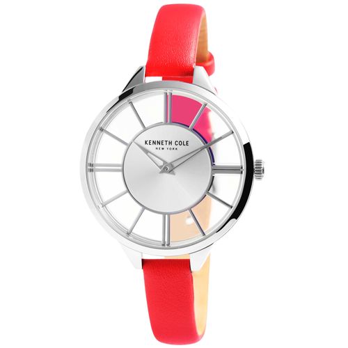 Kenneth Cole KC50538004 Transparency silber rot Leder Damen Uhr NEU