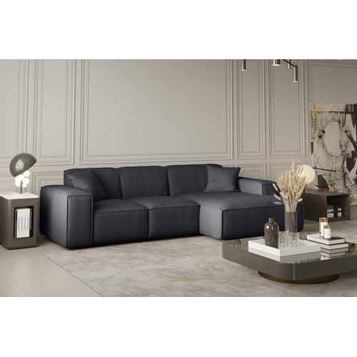 Ecksofa Designersofa CELES in Stoff Scala Schwarz Ottomane Rechts