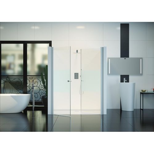 Glasplatte24 105x195cm Nischendusche in Satinierter Mittelstreifen ESG, Nano Glas Duschtür, Justiermöglichkeit +5cm