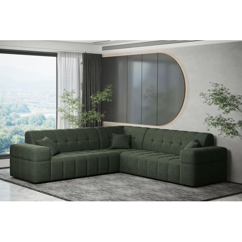 Ecksofa Designersofa NANCY in Stoff Neve Tannengrün Seite Universal