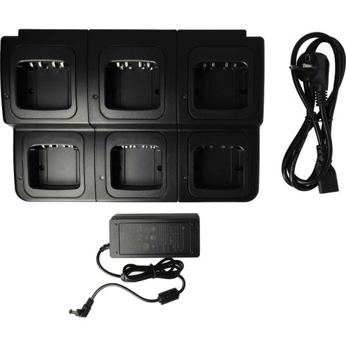 vhbw 6-fach Ladegerät kompatibel mit Motorola XPR7550e, XPR7580e, XPR7580 Funkgerät-Akkus - Ladestation + Netzteil, 12 V, 5 A
