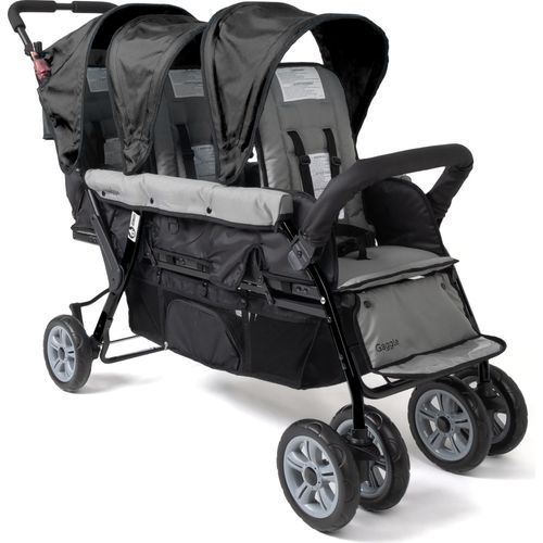 GAGGLE Compass Kinderwagen für 3 Kinder / Drillinge | Buggy faltbar mit Sonnenschutz und verstellbarem Gurt in Schwarz | 3er Kinderbuggy klappbar für