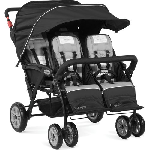 GAGGLE Compass 4x4 Quad Gelände Kinderwagen für 4 Kinder | Buggy faltbar mit Sonnenschutz und verstellbarem Gurt in Schwarz | 4er Kinderbuggy