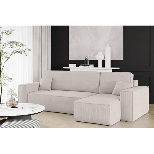 Ecksofa Schlafsofa Sofa MARIS Stoff Poso Altweiß Ottomane Rechts