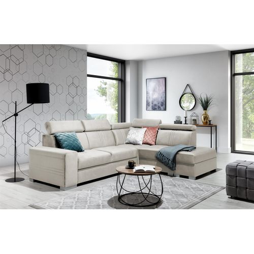Ecksofa Schlafsofa NOLAN inkl. USB in Stoff Monolith Beige Ottomane Rechts
