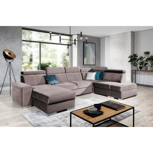 Wohnlandschaft Schlafsofa NOLAN USB Stoff Monolith Pastellviolett Ottomane Links