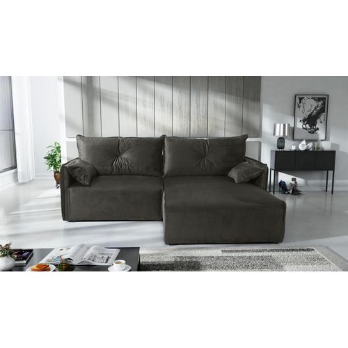 Ecksofa mit Schlaffunktion HUNTER XS in Stoff Royal Dunkelgrau Ottomane Rechts
