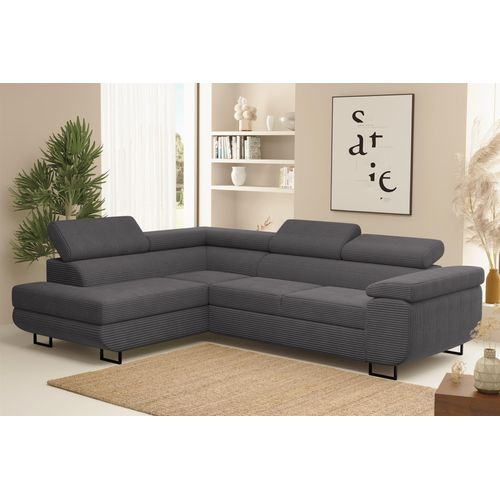 Ecksofa Sofa mit Schlaffunktion METZ Stoff Poso Dunkelgrau Ottomane Links