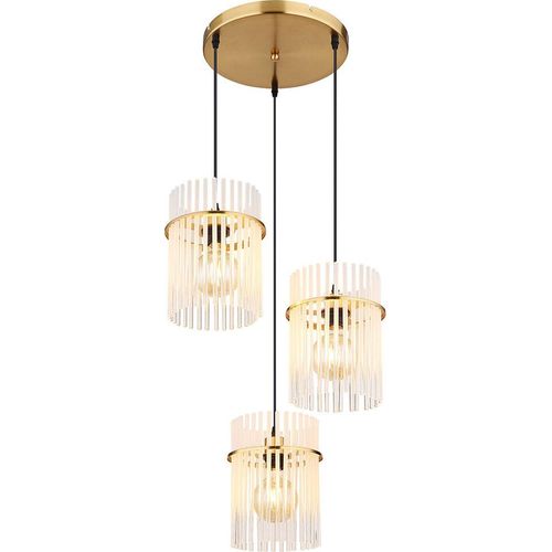 LED Pendelleuchte, Metall, Gold, Glasstäbe, 3-Flammig