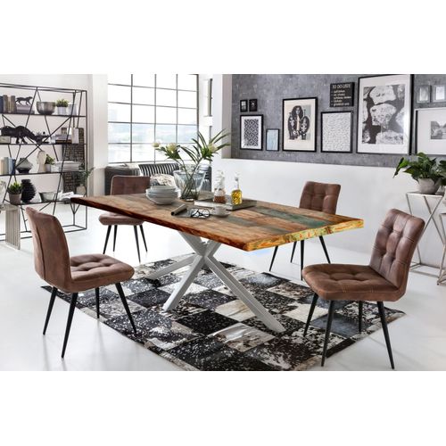 Tisch 220x100cm Altholz bunt Metall Holztisch Esstisch Speisetisch Küchentisch