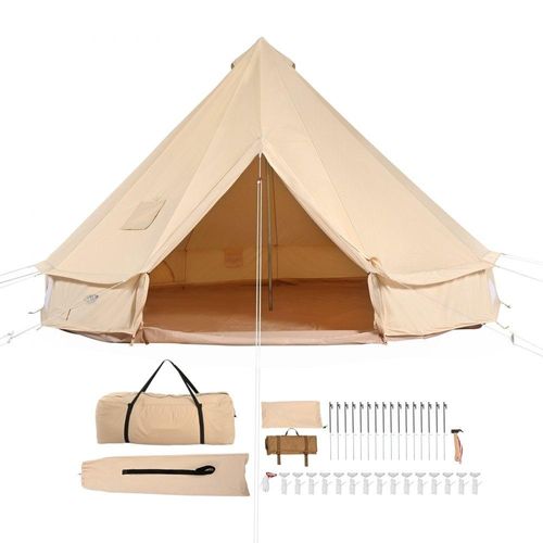 Glockenzelt Jurtenzelt 7x3,5m TC-Baumwolle mit Eisenstangen PVC-Bodenplane - Campingzelt 12 Personen - Familienzelt, 12 Fenster - Gruppenzelt für Outdoor-Abenteuer