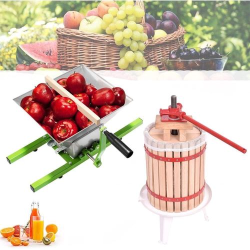 YUENFONG 18L Saftpresse Obstpresse Eiche Entsafter Weinpresse Maischepresse + 7L Obstmühle Obstzerkleinerer Fruchtpresse Maischemühle Zerkleinerer für Obst