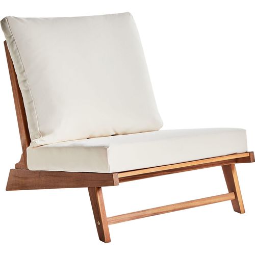 BELIANI Gartensessel Hellbraun u. Cremeweiß Akazienholz ohne Armlehnen mit Kissen Niedrig Modernes Design Outdoor Indoor Garten Terrasse