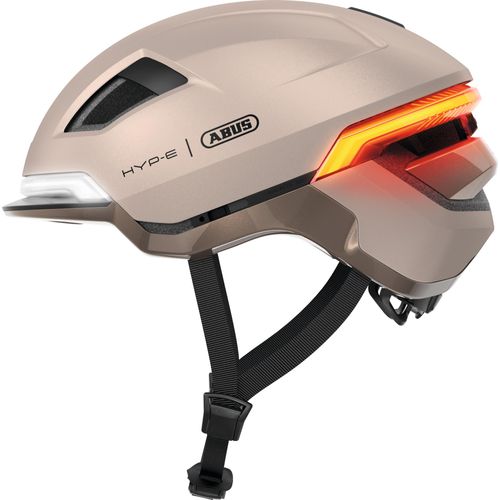 ABUS Fahrradhelm HYP-E - Helm mit Frontlicht, Rücklicht und Blinklicht - geeignet auch fürs Fahrradfahren auf E-Bike und S-Pedelec - für Jugendliche und Erwachsene - Beige, Größe L (57-61 cm)
