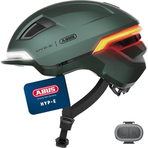 ABUS Fahrradhelm HYP-E - Helm mit Frontlicht, Rücklicht und Blinklicht - geeignet auch fürs Fahrradfahren auf E-Bike und S-Pedelec - für Jugendliche und Erwachsene - Grün, Größe S (51-55 cm)