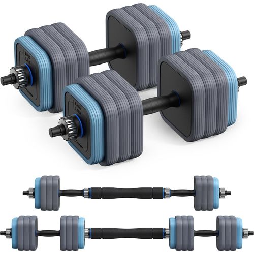 3-in-1 verstellbares Hantel-Set – Kurzhantel & Langhantel, quadratische Scheiben, doppelte Sicherheitsmutter, rutschfeste Griffe, geräuscharm (30 kg)