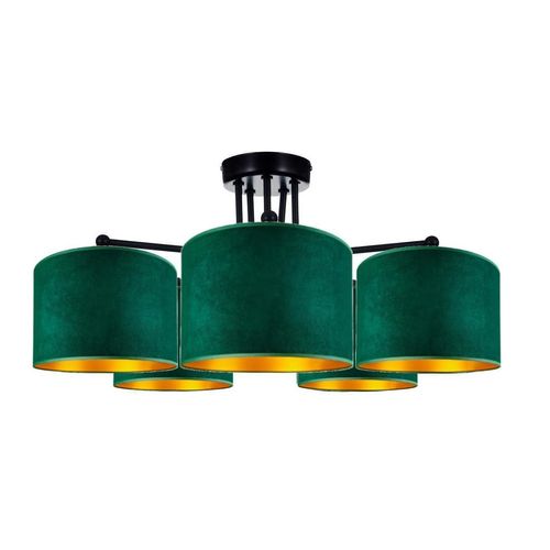 Deckenlampe Grün Lampe Leuchte aus Velours Vintage Modern E27 Designerlauchte 5-flammig N230-E5-G