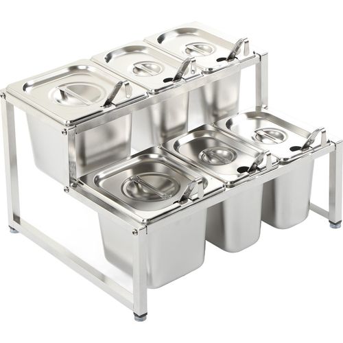 Gewürztöpfe Set 2 Tier Edelstahl erweiterbar Veranstalter Regal rostfrei mit Pfannen Schöpfkellen Deckel Küche Gewürzregal für Gewürze Würze 2x2.2L Pan und 4x1.6L Pan